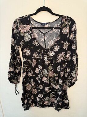 Black Long Sleeve Flowy Floral Dress – American Eagle Outfitters, Size S